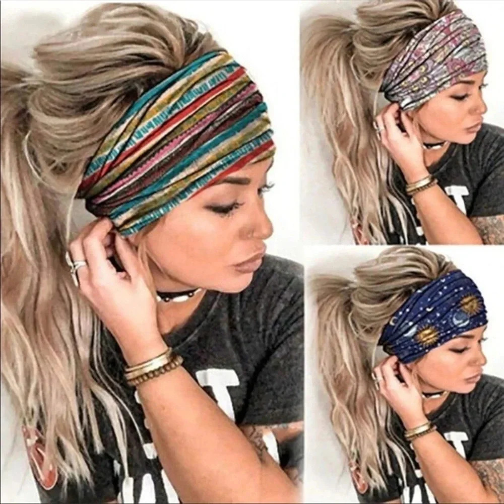 Boho Yoga Head Wrap  — Wide Stretchy Hair Bands